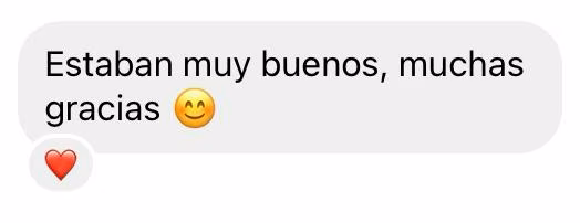 Captura de conversación de WhatsApp: una clienta agradece porque estaban muy buenos